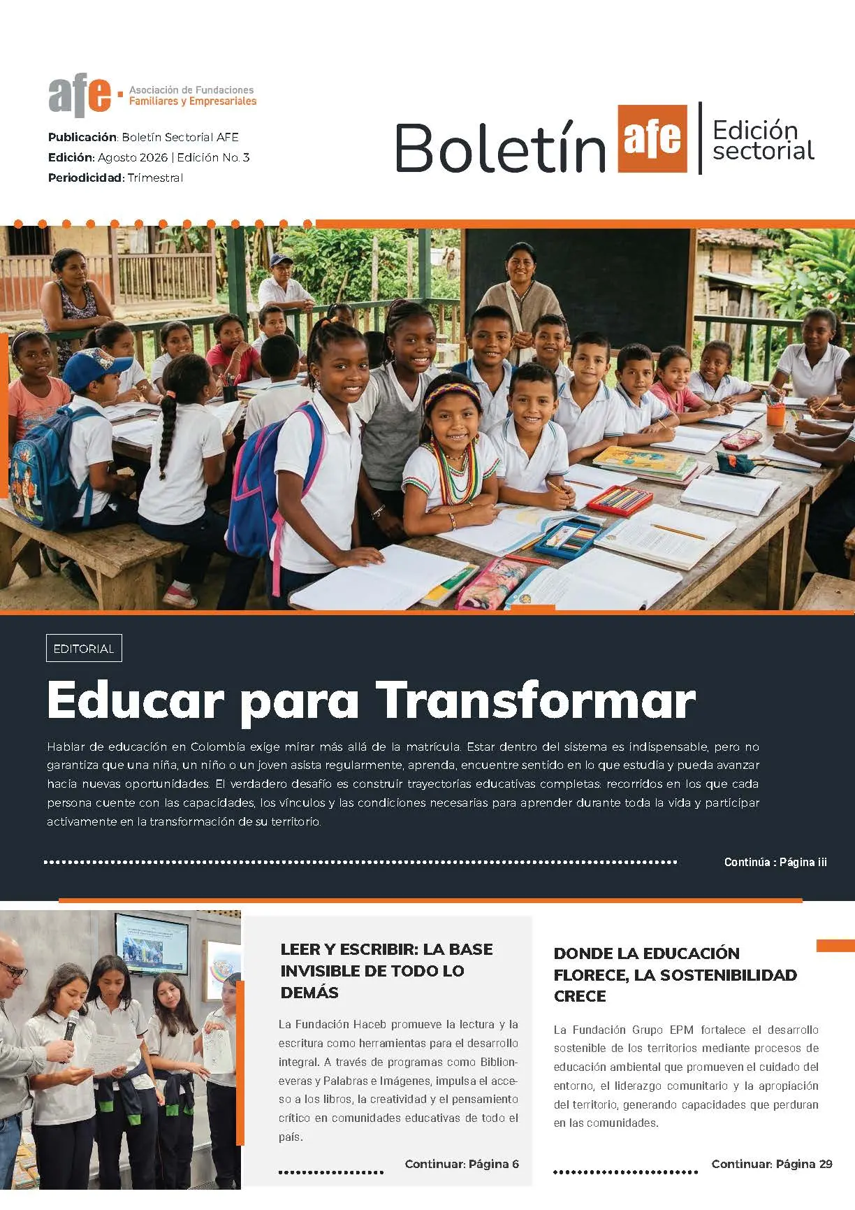 Portada del Boletín sectorial: Educación, aprendizajes y experiencias del sector fundacional